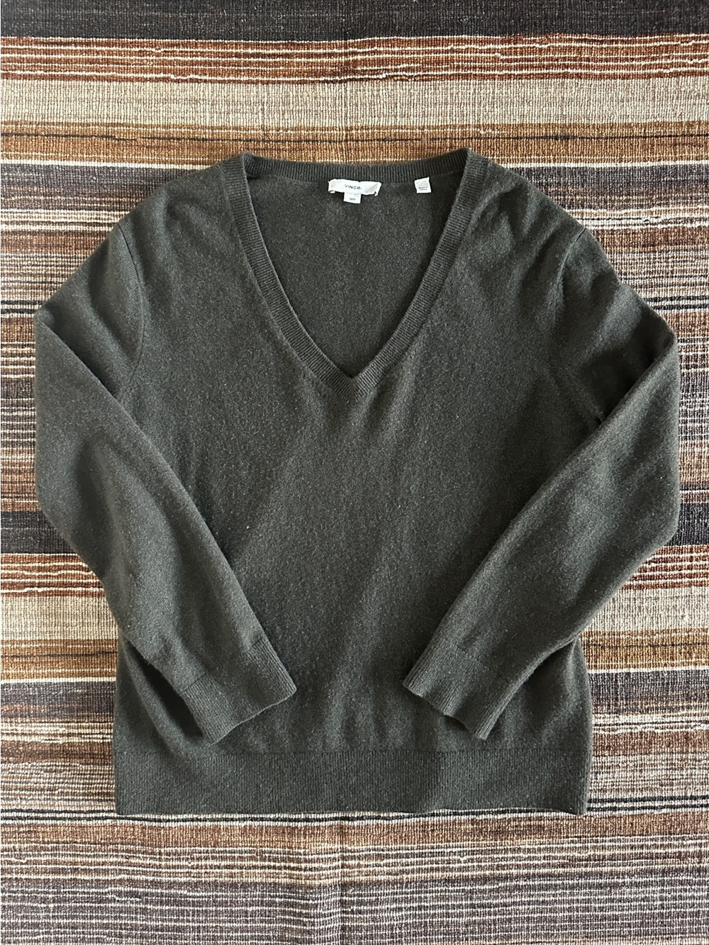 Vince Olive V-Neck Cashmere Sweater